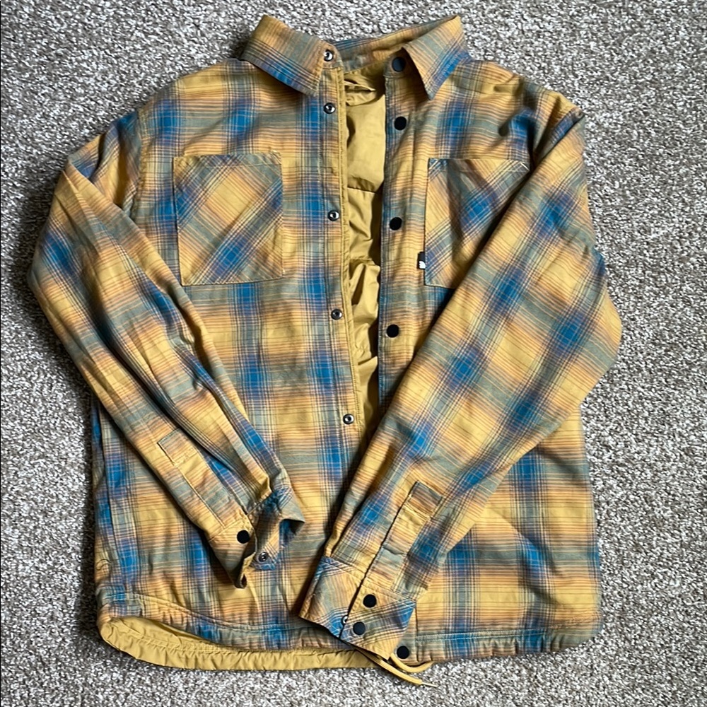 Yellow and Blue Plaid light weight north face jacket